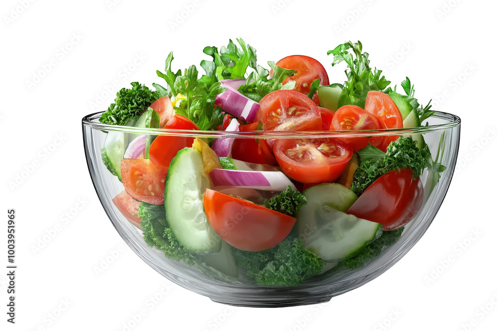 Vegetable salad in a transparent glass bowl on a transparent background Vegetable salad in a transparent glass bowl on a transparent background