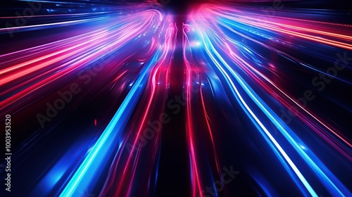 Abstract red and blue light streaks in a dark background. Digital, technology, speed, futuristic concept.