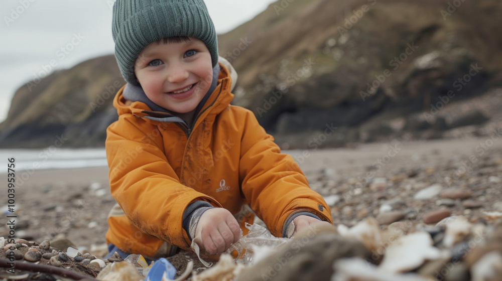 Children keep the planet clean and clean the beach near the ocean. Children clean up ocean trash and plastic. Throw the garbage on the shore. Children keep the planet clean and clean the beach near the ocean. Children clean up ocean trash and plastic. Throw the garbage on the shore.