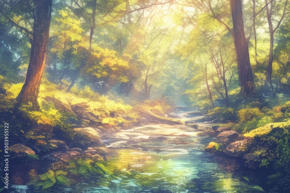 Obraz premium Tranquil Forest Stream with Soft Light