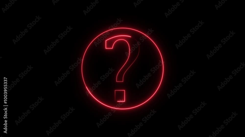 question mark neon animated on black background.