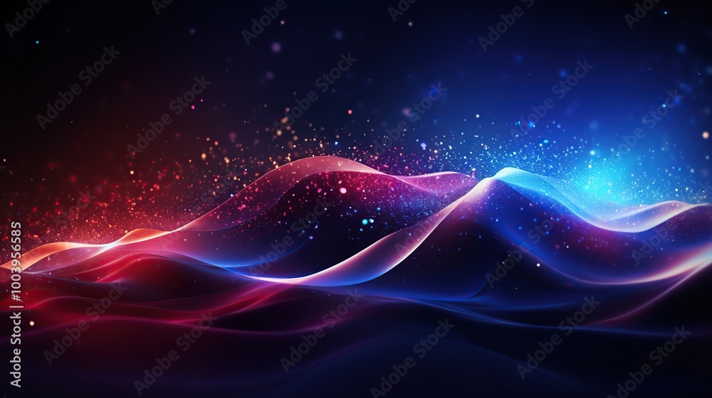 Abstract Red and Blue Glow Waves Background