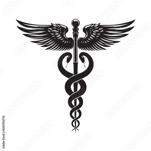 Caduceus silhouette Design - paramedic clipart vector illustration 