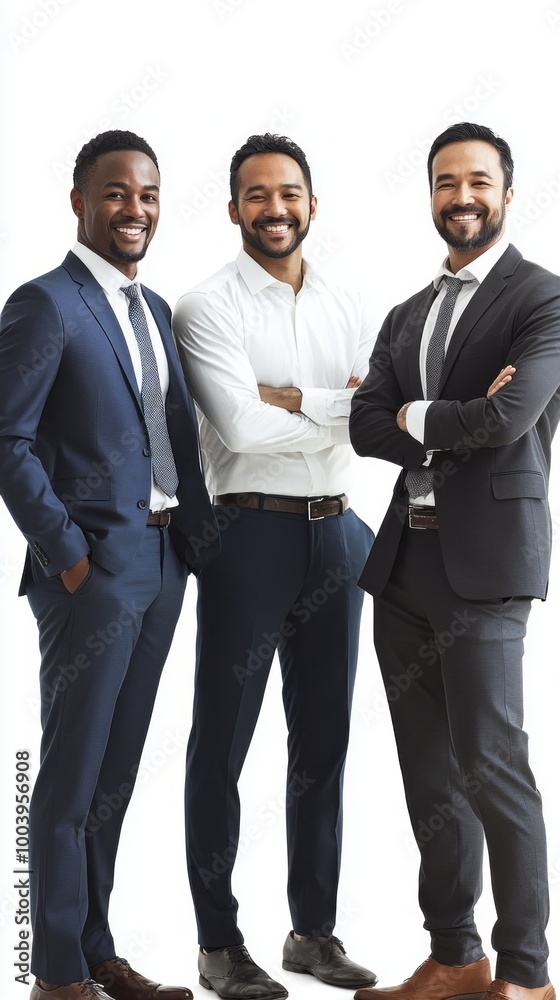 Three men in suits and ties are posing for a photo Three men in suits and ties are posing for a photo