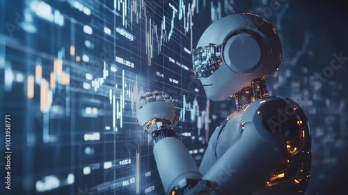 AI Robot Analyzes Forex Trading Charts A Glimpse into the Future of Finance, 3D Render photo