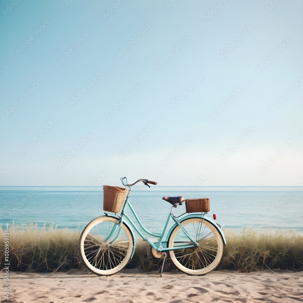 Fototapeta premium Biking by the Sea: Enjoying Nature's Beauty under a Blue Sky