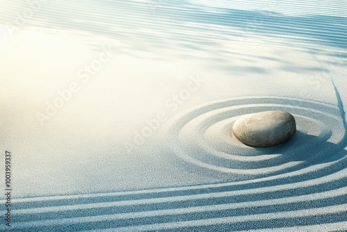 Tranquil Zen Garden with Stone and Patterns in Sand