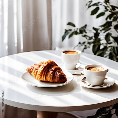 French Cafe Delights: Coffee and Croissant in Minimal Style