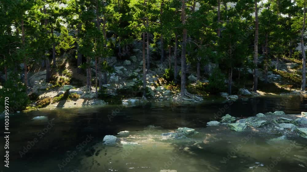 pristine alpine paradise, with a tranquil lake and towering evergreens pristine alpine paradise, with a tranquil lake and towering evergreens