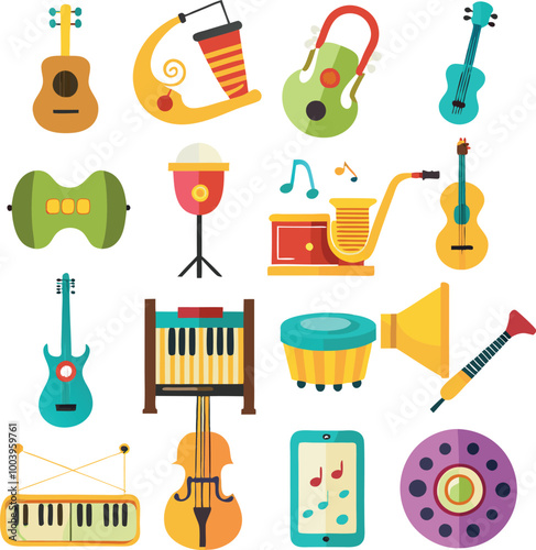 A set of musical instrument icons vector illustration isolated on white or transparent background