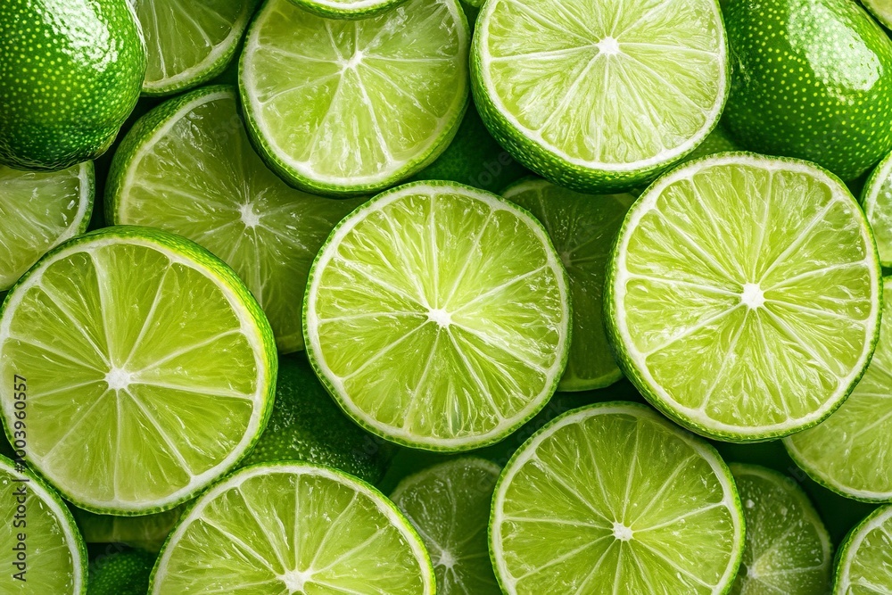 Fresh juicy lime slices as background, top view .generative ai Fresh juicy lime slices as background, top view .generative ai