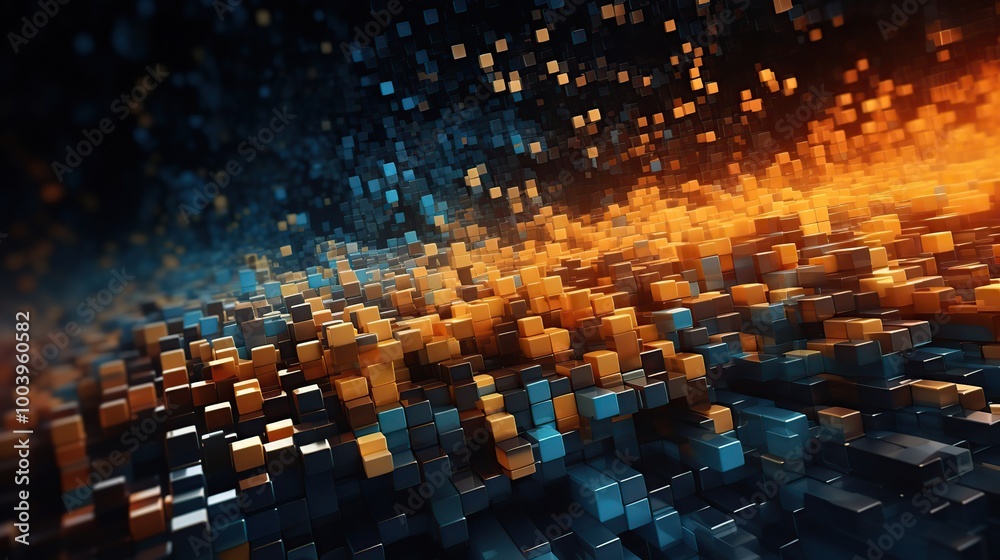 Fototapeta premium Abstract 3D digital art of a colorful field of cubes