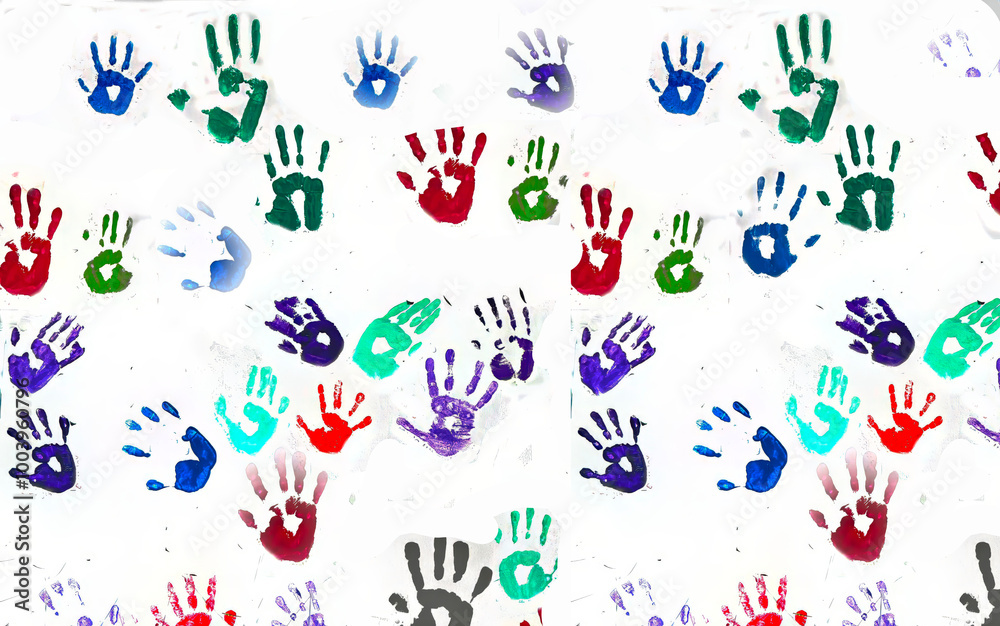 Naklejka premium Hand rainbow print isolated on white background. Color child hand paint