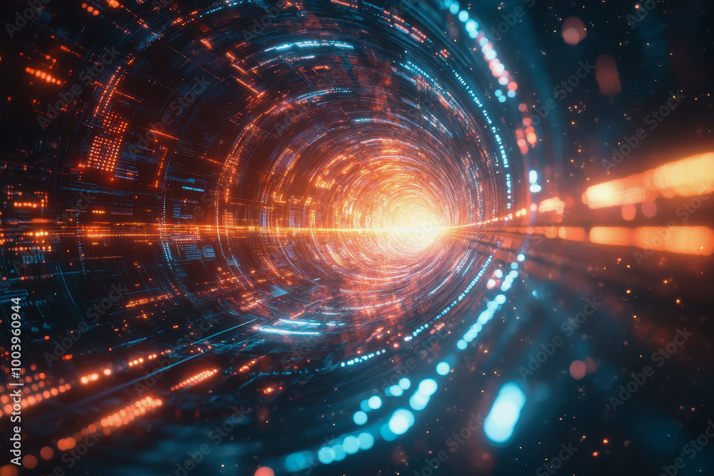 Futuristic space vortex with glowing tech elements Futuristic space vortex with glowing tech elements
