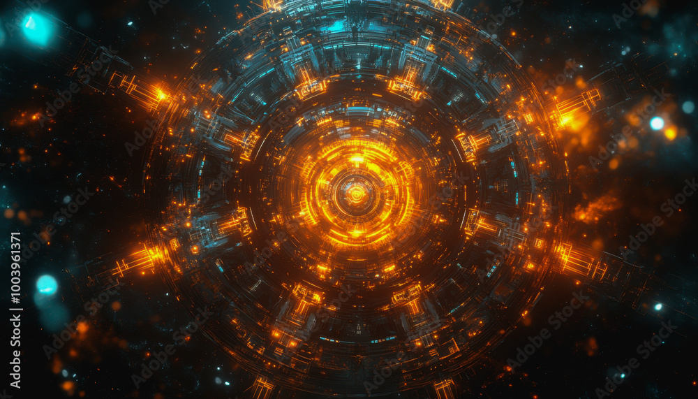 Futuristic space vortex with glowing tech elements Futuristic space vortex with glowing tech elements