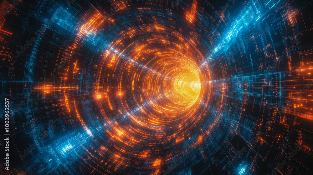 Neon cosmic portal with advanced tech circuitry in deep space Neon cosmic portal with advanced tech circuitry in deep space