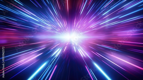 Abstract background with blue and pink glowing lines converging on a bright light source