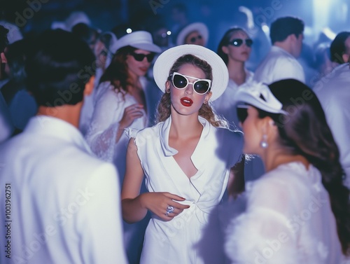 People in white clothes and hats at the celebration