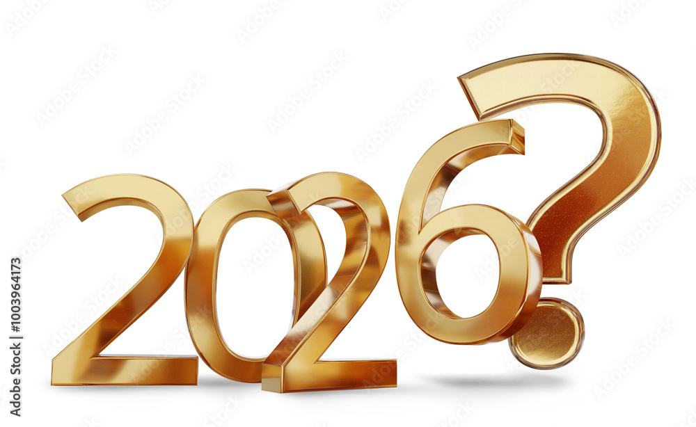 year 2026 and question mark, golden symbol, 3d-illustration
year 2026 and question mark, golden symbol, 3d-illustration