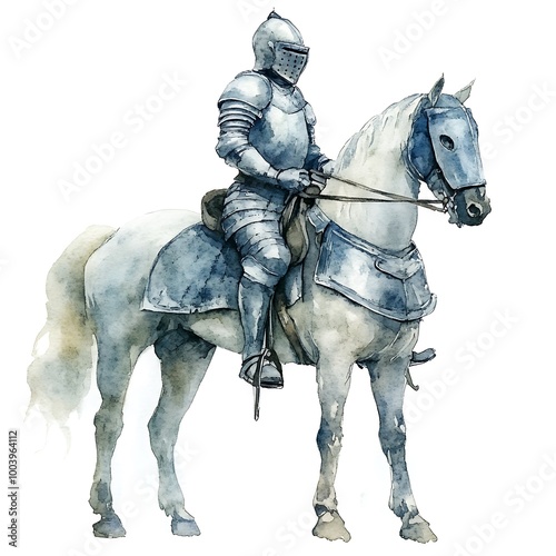 Watercolor Illustration of a Medieval Knight on Horseback.