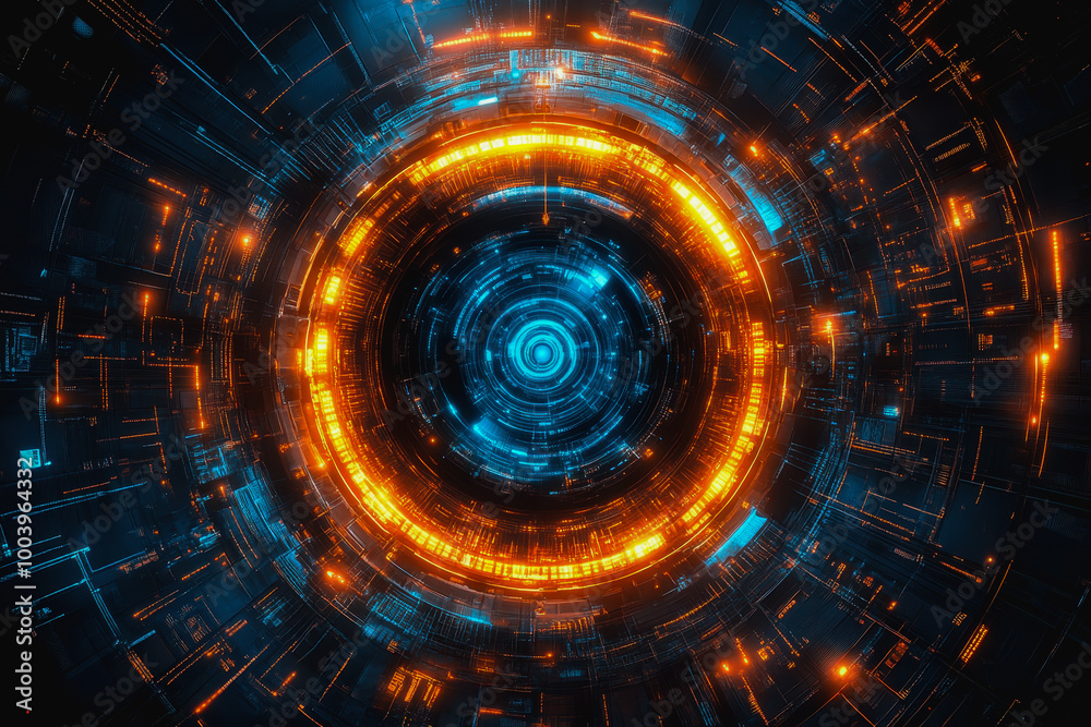 Neon cosmic portal with advanced tech circuitry in deep space Neon cosmic portal with advanced tech circuitry in deep space