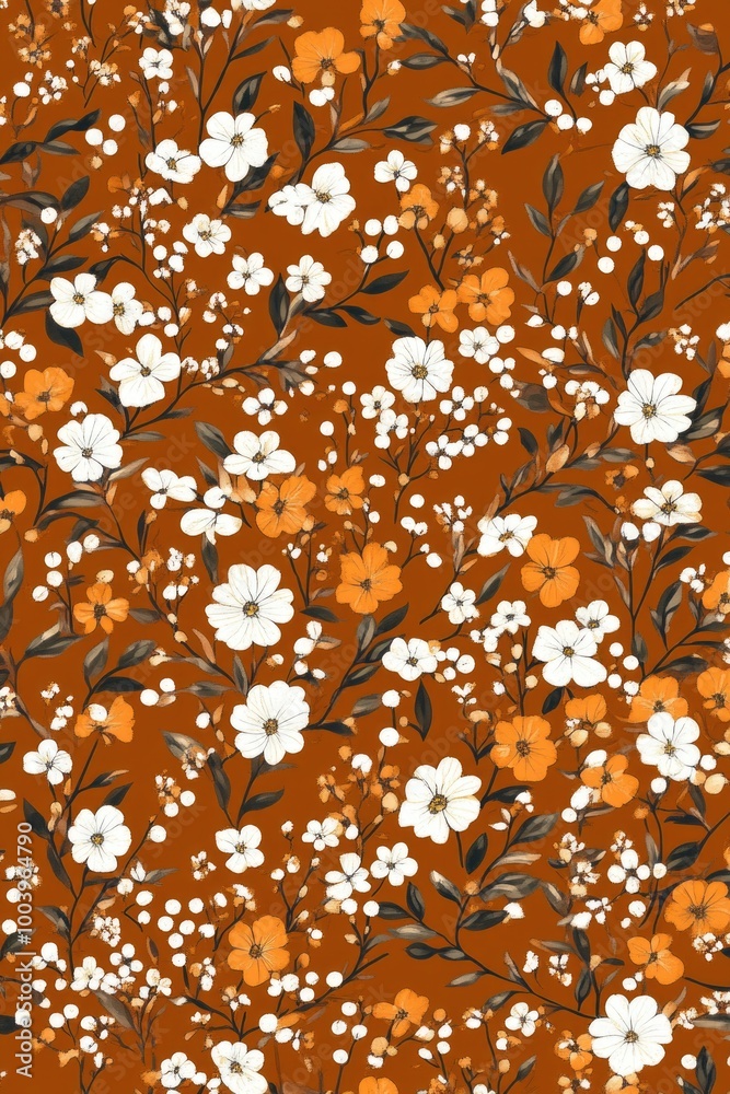 A repeating autumn-themed floral print background with a seamless texture, ideal for wallpaper, fabric, and decorative art. A repeating autumn-themed floral print background with a seamless texture, ideal for wallpaper, fabric, and decorative art.