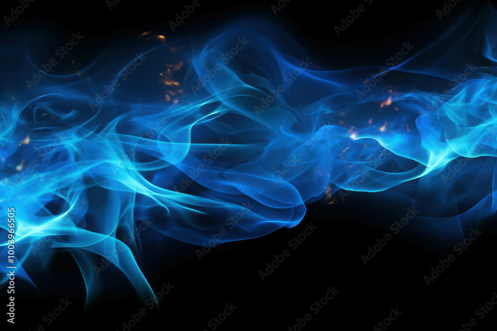 Fototapeta premium Bright Blue Flames on Black Background