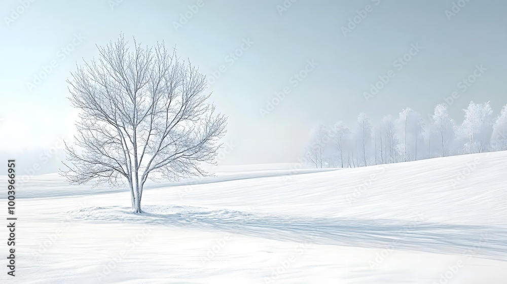 Fototapeta premium Solitary Bare Tree in a Snowy Landscape.