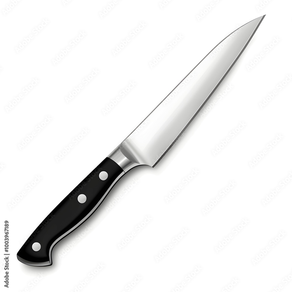 Razor-sharp Kitchen Knife with Ergonomic Handle on White Background Razor-sharp Kitchen Knife with Ergonomic Handle on White Background