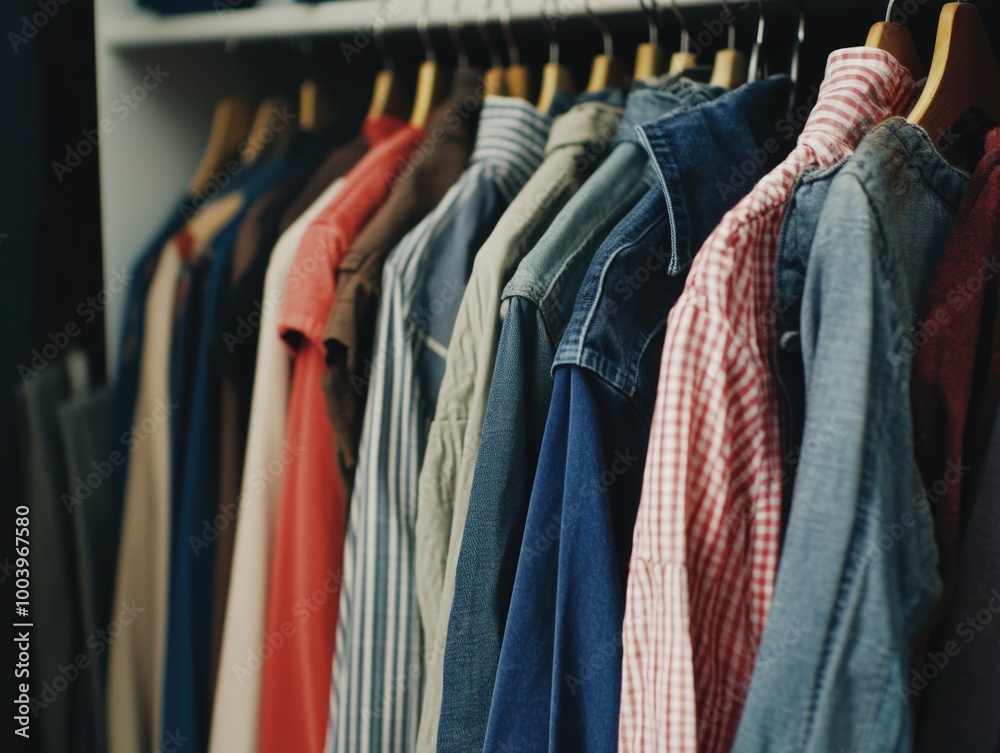Fototapeta premium Shirts on a rack, ready to wear