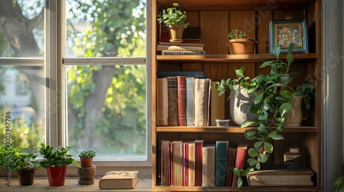 A bookshelf with titles focusing on mental health education and self-help, promoting the importance of knowledge and self-awareness. photo