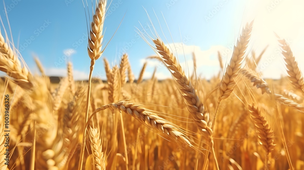Golden Wheat Stalks in a Field Under a Sunny Sky Golden Wheat Stalks in a Field Under a Sunny Sky