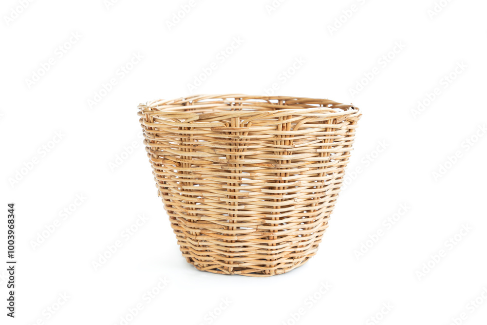 Wicker basket isolated on white background, Handcraft rattan weaving Wicker basket isolated on white background, Handcraft rattan weaving