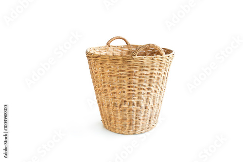 Wicker basket isolated on white background, Handcraft rattan weaving
