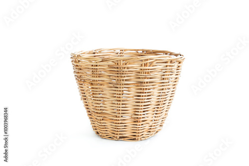 Wicker basket isolated on white background, Handcraft rattan weaving