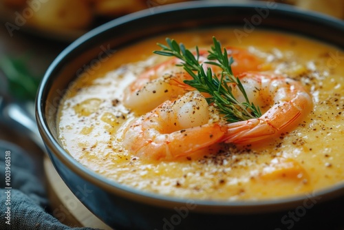 A delicious, spicy shrimp chowder with vegetables and herbs.