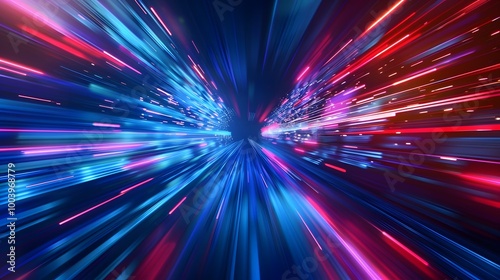 Abstract Blue and Red Light Streaks Radiating from Center