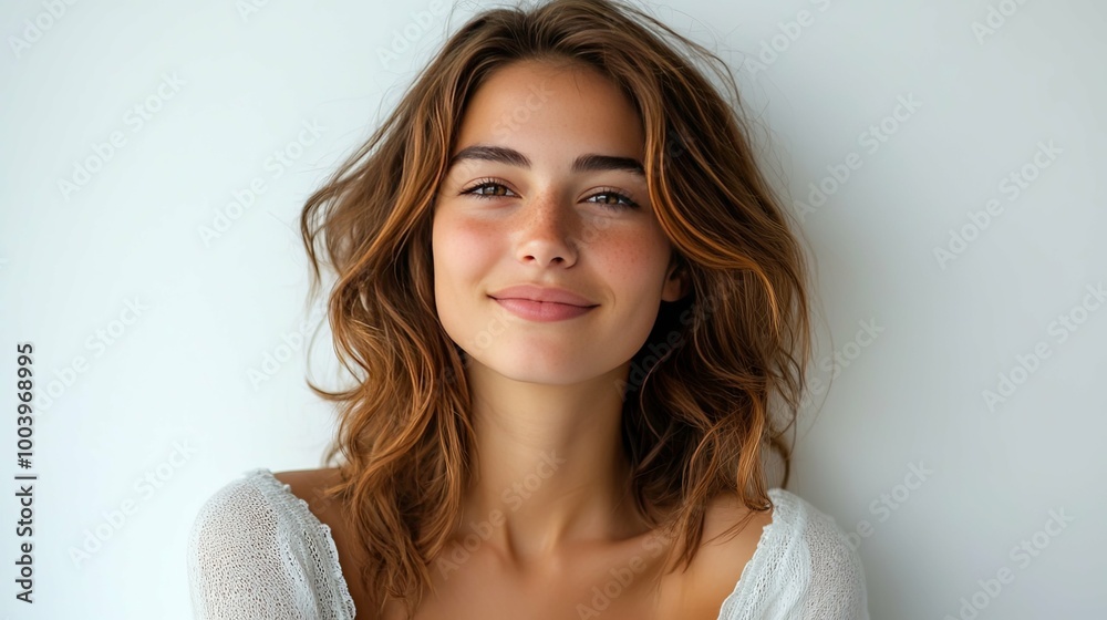 Portrait of a Young Woman with Freckles and a Gentle Smile Portrait of a Young Woman with Freckles and a Gentle Smile