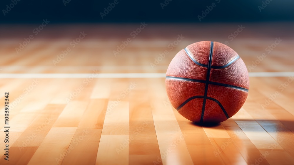 Basketball on a Hardwood Court Basketball on a Hardwood Court
