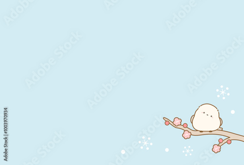 冬のシマエナガと雪と梅のベクターイラスト15