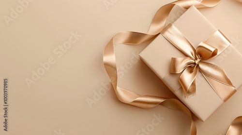 Beige Gift Box with Gold Ribbon Bow