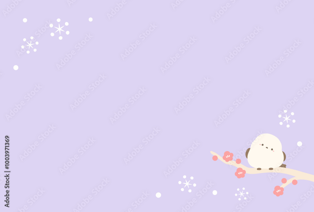 冬のシマエナガと雪と梅のベクターイラスト02 冬のシマエナガと雪と梅のベクターイラスト02