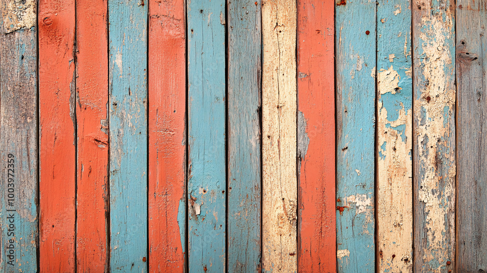 Weathered Wooden Fence with Chipped Paint - Rustic Background with Copy Space