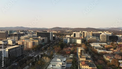 Northbound avenue in Canberra city of Australia ACT – aerial urban cityscape 4k.
 photo