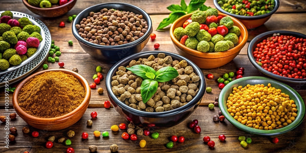 Nutritious Pet Food in Rustic Bowls