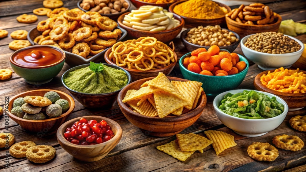 Fototapeta premium Colorful Array of Tasty Snacks for Sharing