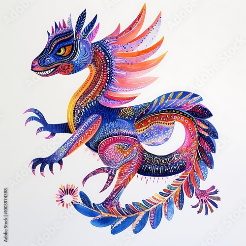 Wallpaper Mural Colorful Watercolor Dragon Illustration. Torontodigital.ca