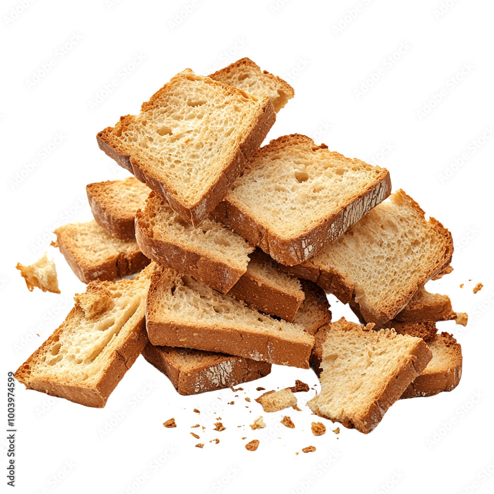 falling broken bread rusks with crumbs isolated on transparent background falling broken bread rusks with crumbs isolated on transparent background