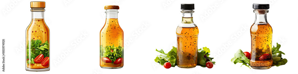 Vinegar-based salad dressing bottle - Ready and delicious for salads Isolated on Clear White Background Highly Detailed Vinegar-based salad dressing bottle - Ready and delicious for salads Isolated on Clear White Background Highly Detailed