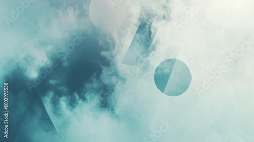 Turquoise and white color palette featuring clouds and geometric shapes, ideal for technology or nature themed projects